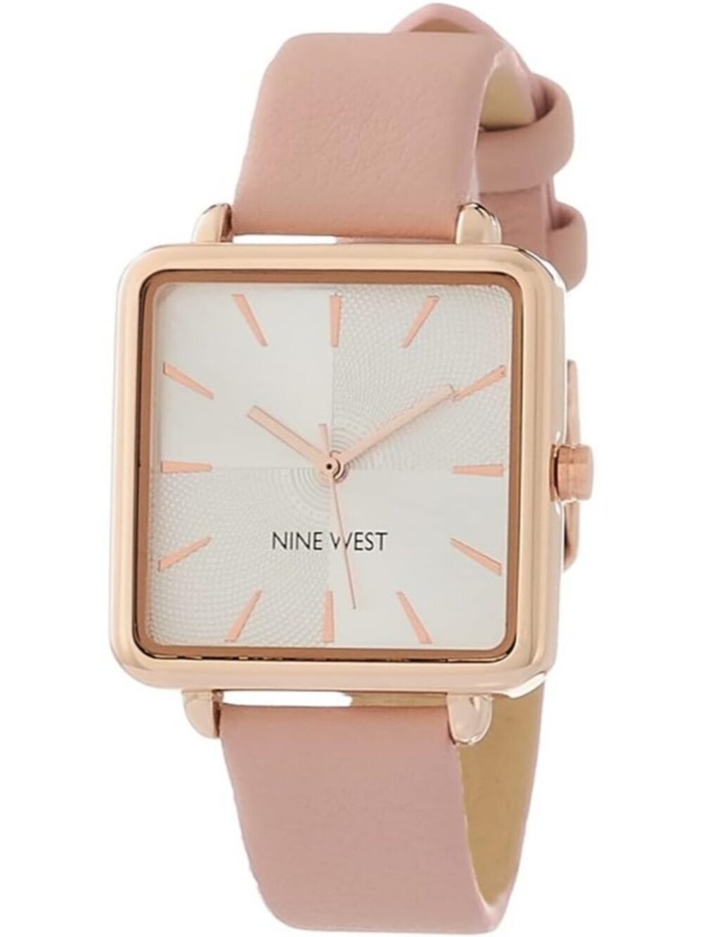Nine West Women's Pink Rose Gold Analog Quartz Faux Leather Strap Square Watch